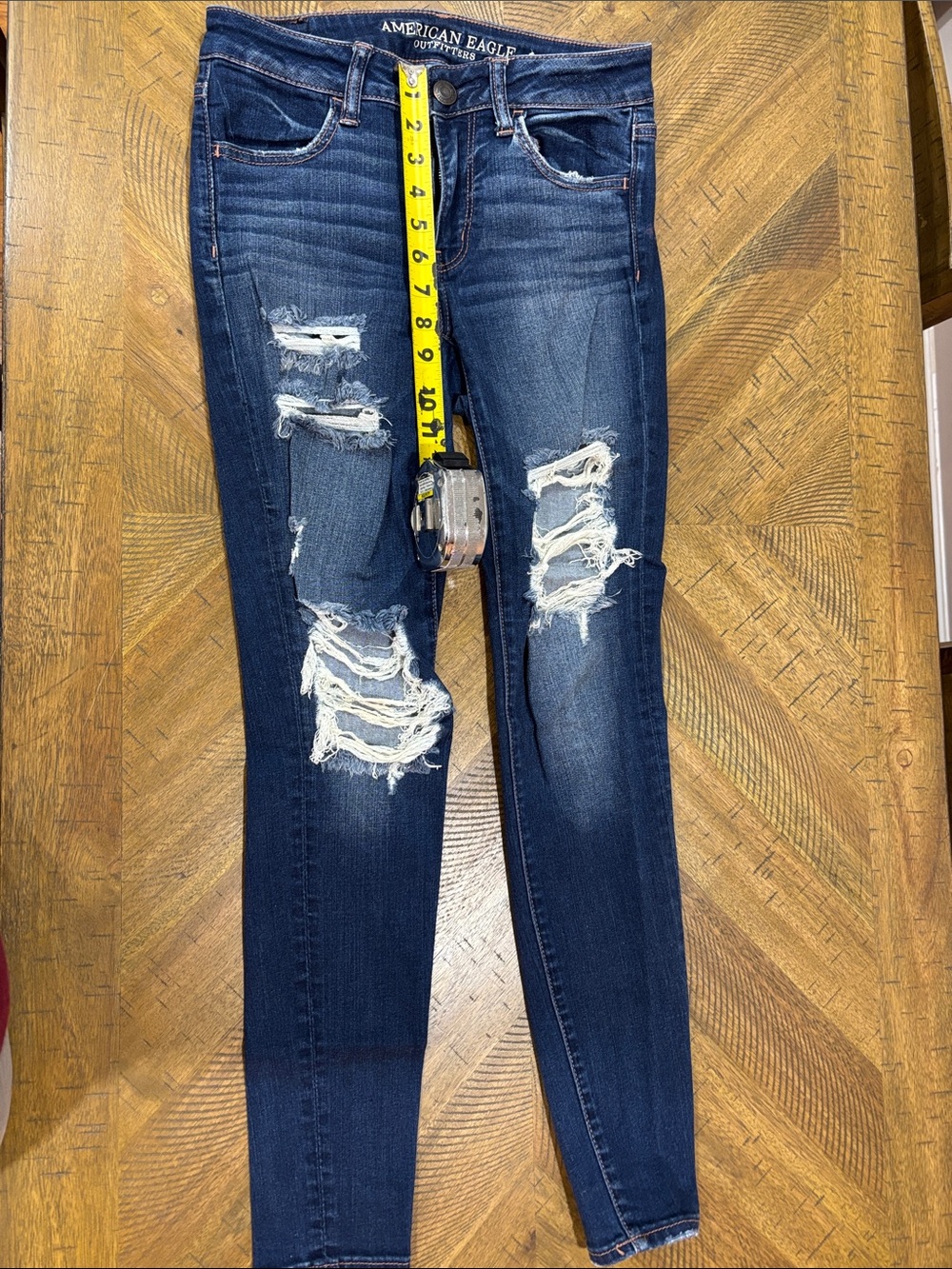 American Eagle Outfitters Dark Blue Ripped Skinny Jeans